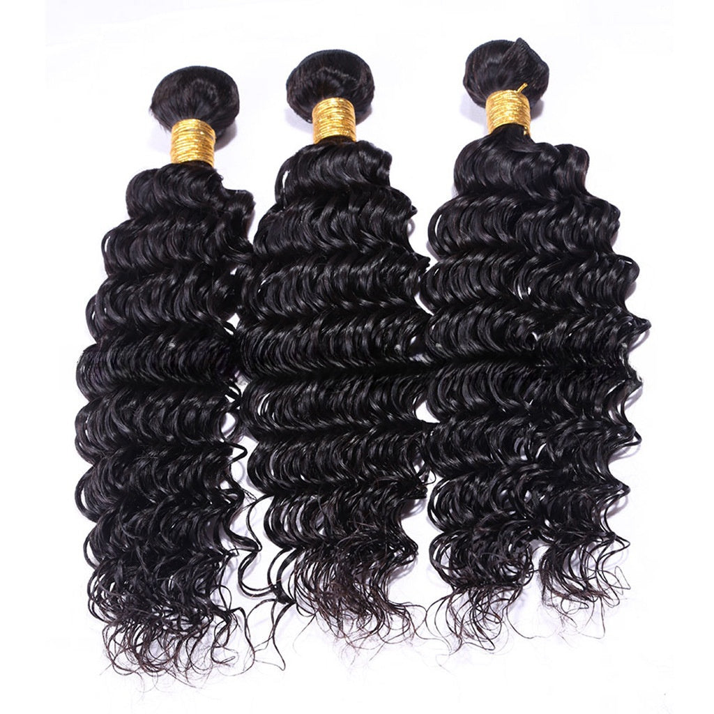 Deep Wave Bundles Human Hair  Brazilian Weave Hair Extensions Weft Deals